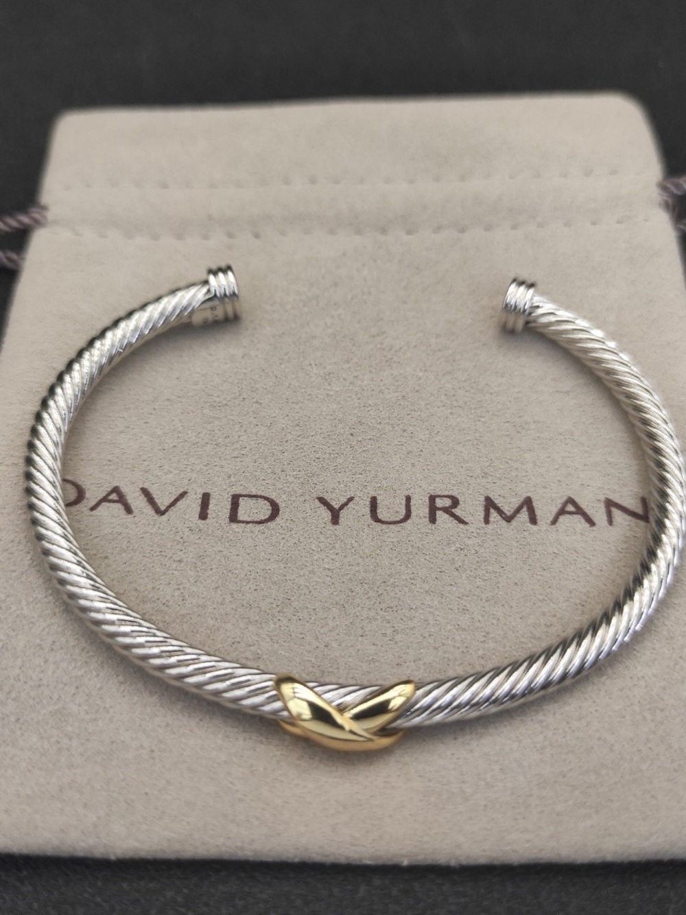 David Yurman Two-Tone Silver Cable Bracelet with Gold X Motif